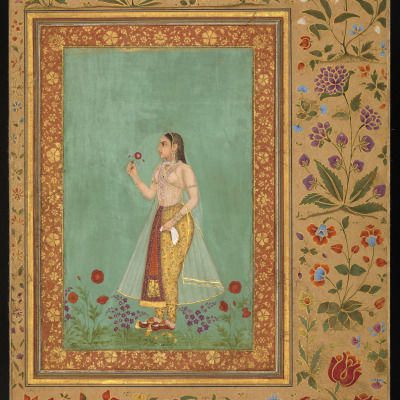 Page from the Nasir al-Din Shah Album: Portrait of a Mughal Woman