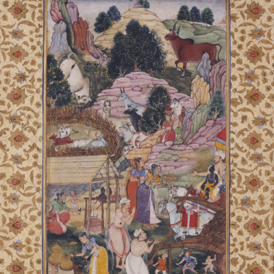 Page from a Harivamsa Manuscript: The Arrival of Nanda and his Family in Vrindavan