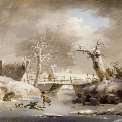 A Winter Landscape with Skaters on a Frozen Stream