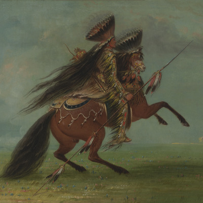 BA-DA-AH-CHON-DU (He Who Outjumps All); A Crow Chief on Horseback Showing His Rich Costume and the Trappings of His Horse