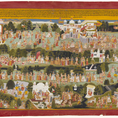 Krishna and His Friends Celebrate Holi in the Forests of Vrindavan