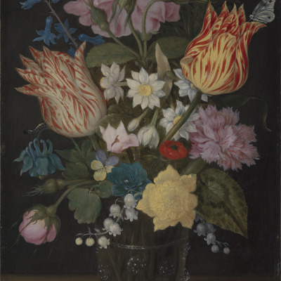 Tulips, Roses, Narcissi and Other Flowers in a Glass Beaker