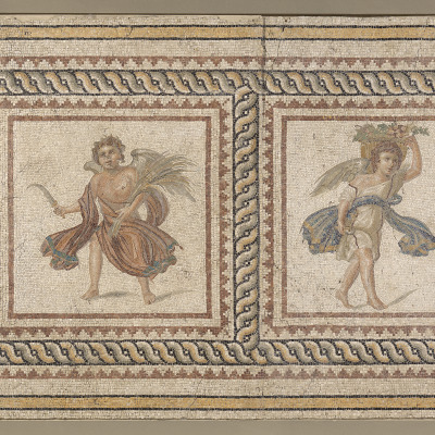 The Four Seasons, section of floor mosaic from the House of the Drinking Contest