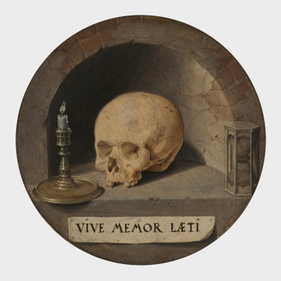Vanitas Still Life with Skull, Candle, and Hourglass
