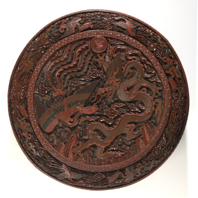 Circular Container with Dragon and Phoenix Design