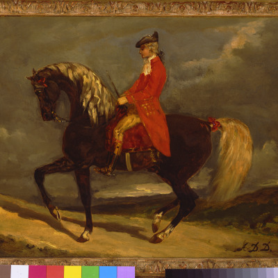 Man in a Red Coat on a Black Horse