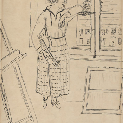 [Untitled sketch of woman with violin]