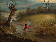 Count Sandor's Hunting Exploits in Leicestershire, No. 4: The Count in a Brook up to his Waist in Water and Mud