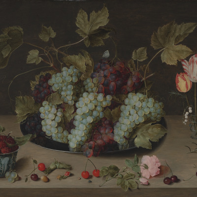 Still Life with Grapes, Flowers, and Berries in a Wanli Bowl