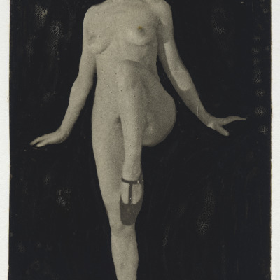 Untitled [Nude Woman Dancing, with Raised Left Leg]