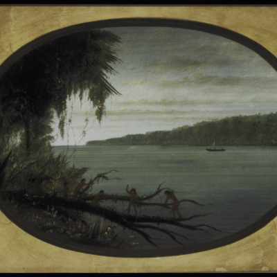 Young Indians (Marahuas), Fishing on the Shore of the Amazon with Harpoon Arrows