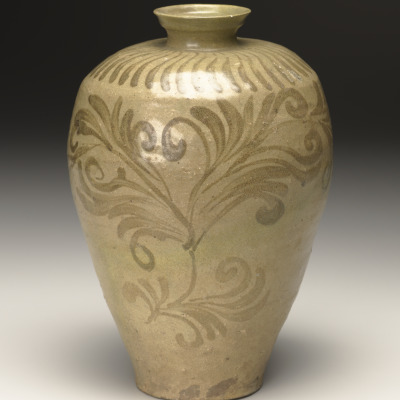 Vase with Foliage and Chrysanthemum Design
