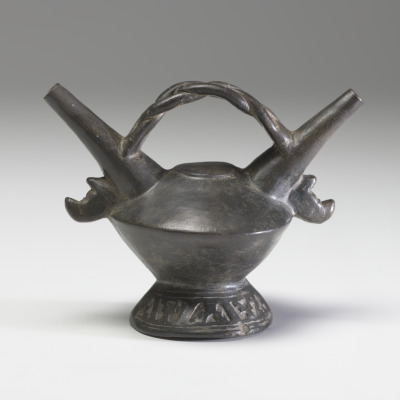 Double-Spouted Vessel with Braided Bridge Handle