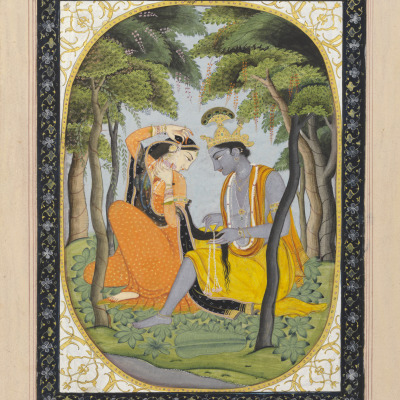Krishna Adorning Radha's Hair