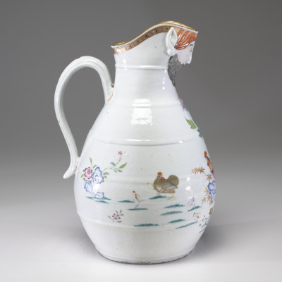 Pitcher with Designs of Male's Head and Roosters