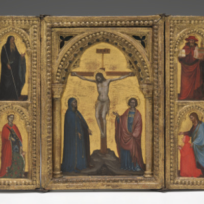 The Crucifixion with Saints Anthony Abbot, Catherine, Jerome, James and Two Donors