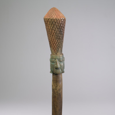 Carved Baton with Finial of Two Heads