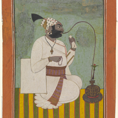 Chatter Singh of Chamba Smoking a Huqqa