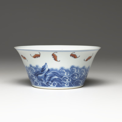 Bowl with Bats, Waves, and Rocks