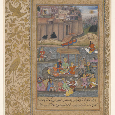 Page from an Akbar-nama Manuscript: Muzaffar Khan Quells a Revolt at Hajipur